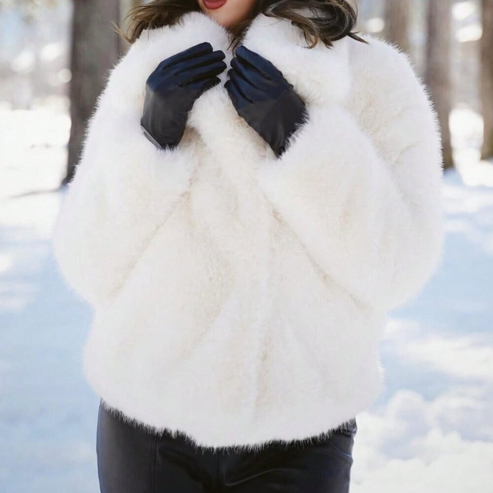 White Preppy Women's Casual Luxury Faux Fur Coat